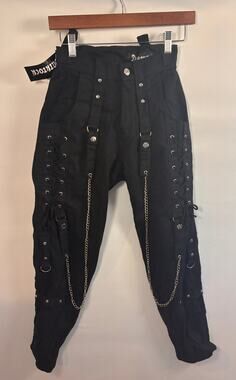 Darkrock Gothic Punk Pants Black Lace Up Chain Detail Trousers NWT Size 28 / S